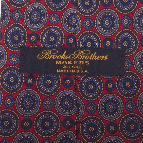 Vintage Brooks Brothers SILK Mens Tie Red Blue Geometric Medallion Pattern USA - Picture 4 of 6